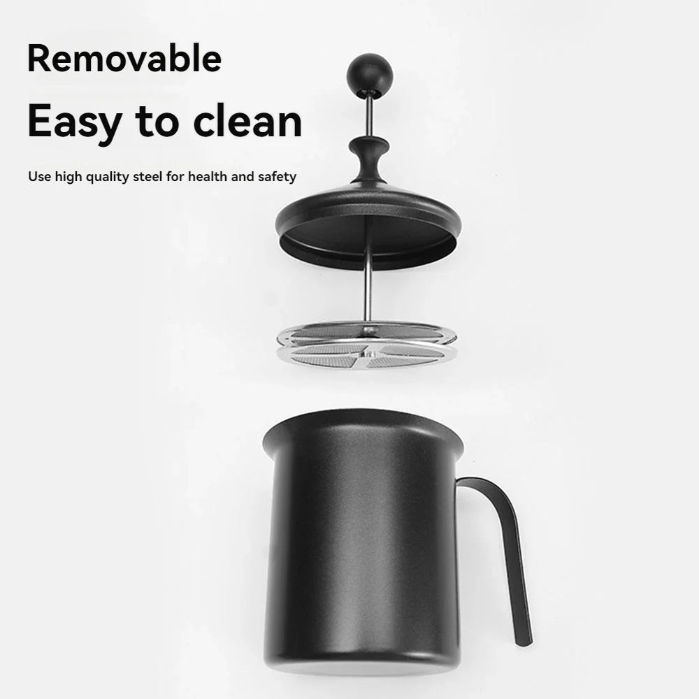 Manual milk frother - made of stainless steel material, heavy-duty 201 stainless steel mixing tank，handheld milk frother