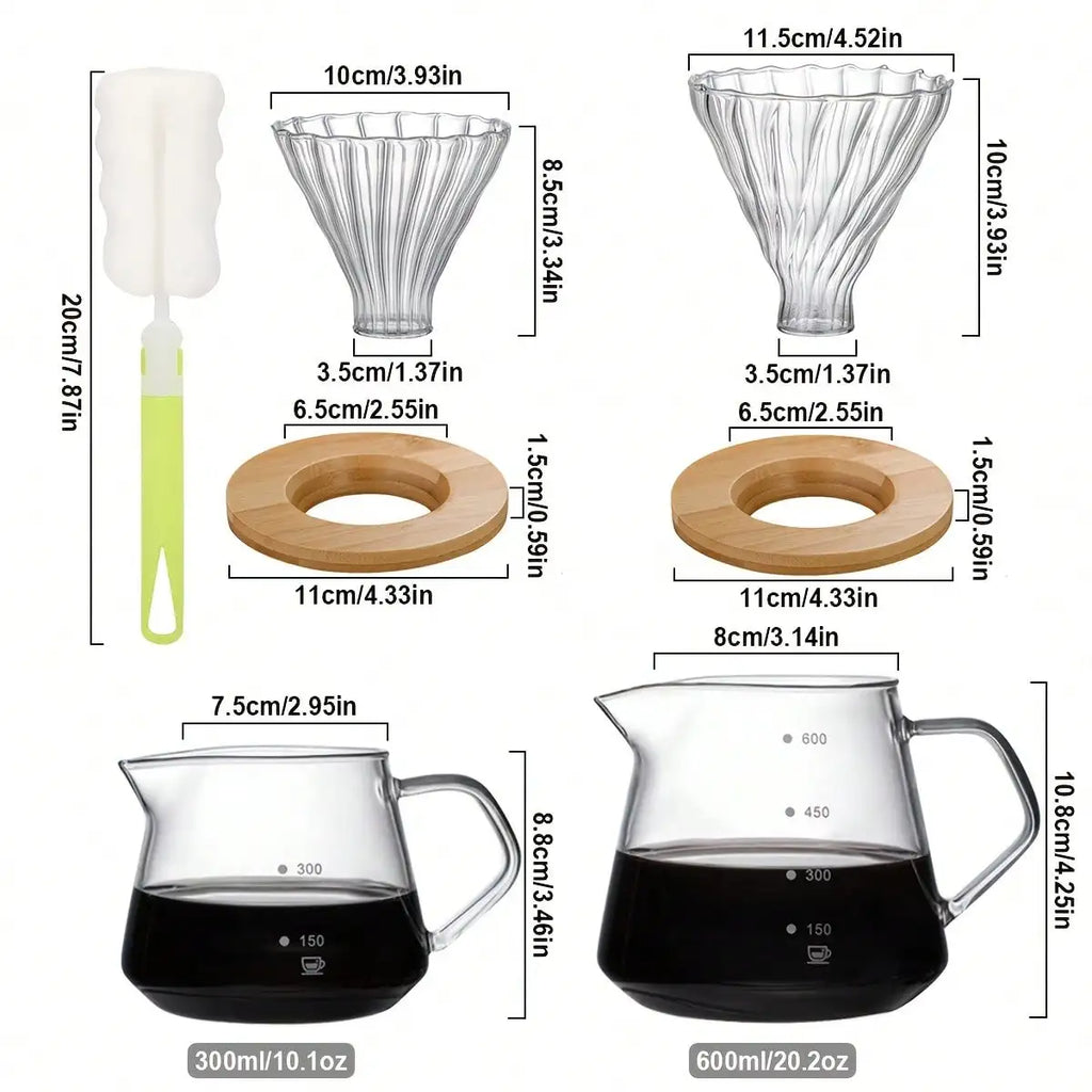 Pour Over Coffee Maker Set, Borosilicate Glass Coffee Server with Cleaning Brush, Pour Over Coffee Dripper Carafe for Home Cafe