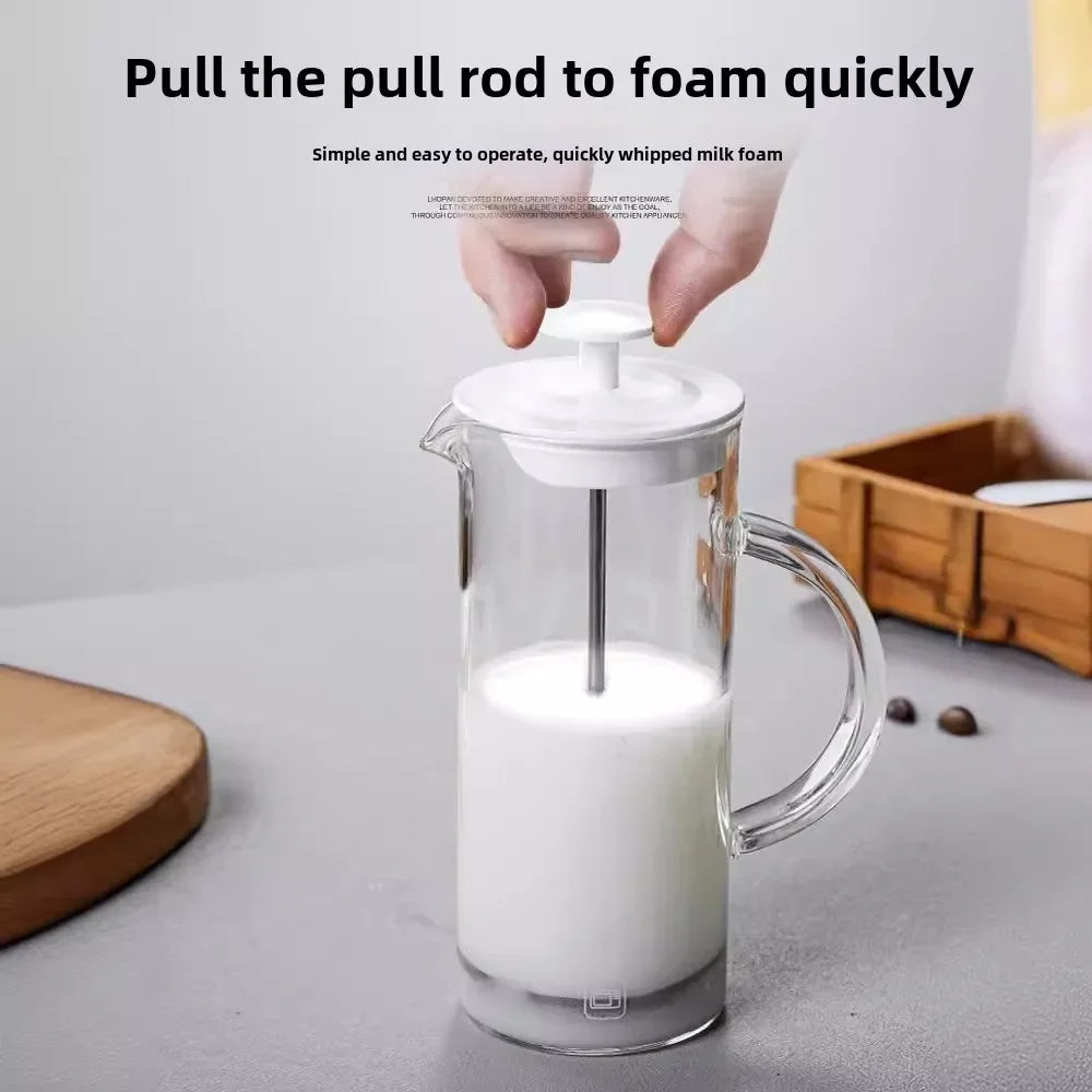 Glass Milk Frother,Handheld Manual Milk Frother with Thickened Handle,Portable DIY Foam Maker for Lattes,Cappuccinos & Coffee