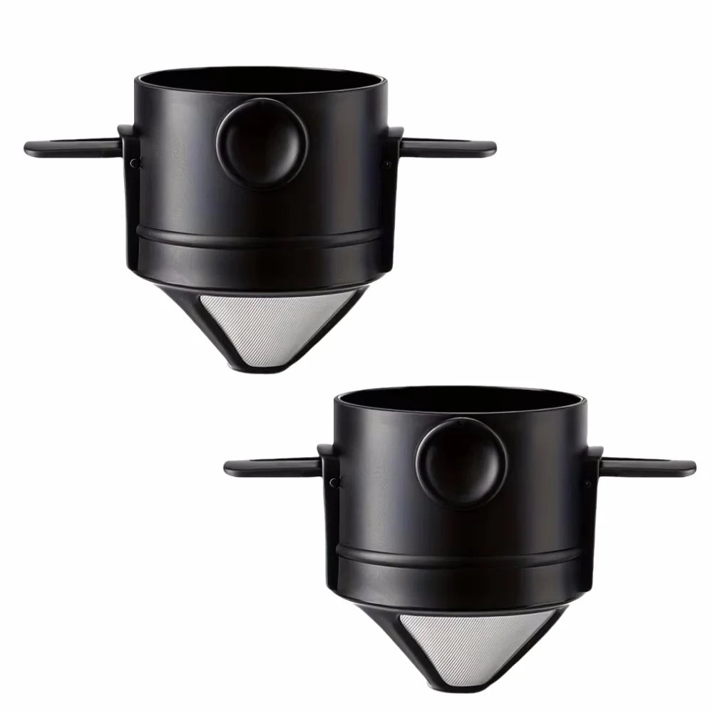 1/3pcs Folding Coffee Maker Filters Pour Over Dripper Set Stainless Steel Hand-Flush Funnel Cup with Ear Hook For Perfect Coffee