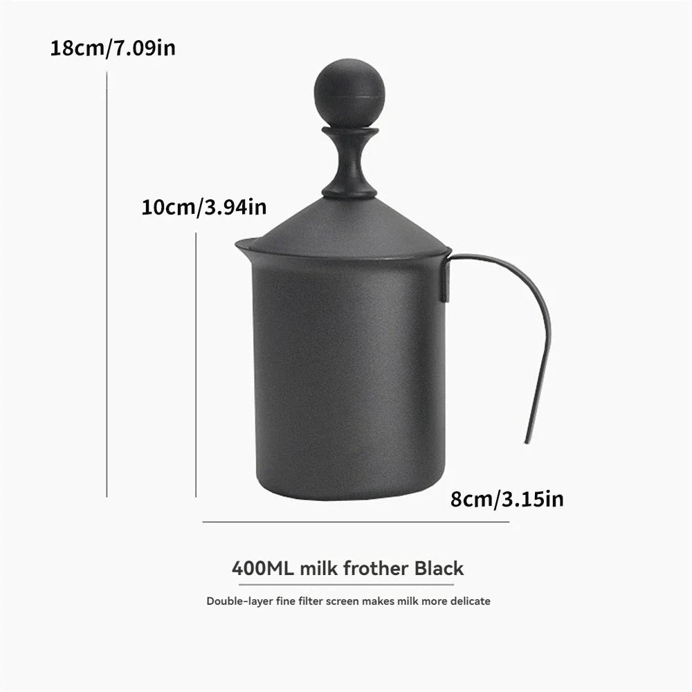 Manual milk frother - made of stainless steel material, heavy-duty 201 stainless steel mixing tank，handheld milk frother