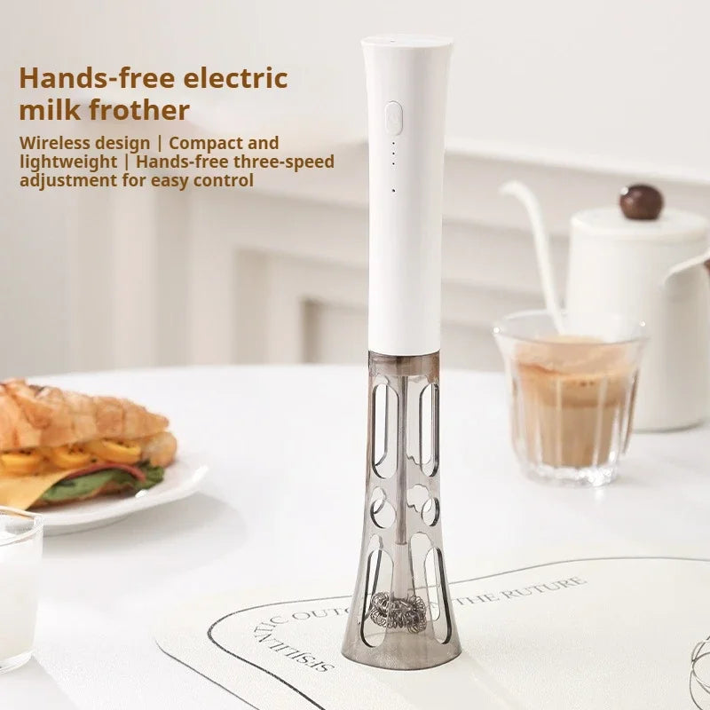 Milk Frother Machine Wireless Electric Mixer, Hands - Free 2 - in - 1 Whisk, 3 - Speed Rechargeable for Baking/Coffee Frothing
