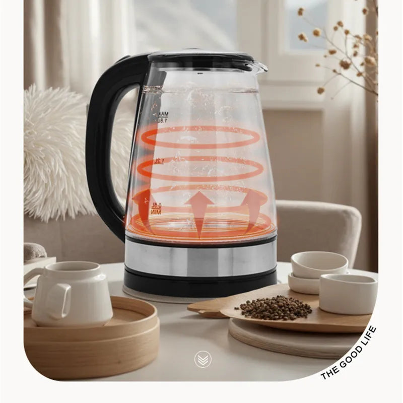 Electric Kettle Stainless 1.8L Steel Double Layer Glass Health Preserving Pot Electric Water Heater with Blue Led Light Kitchen