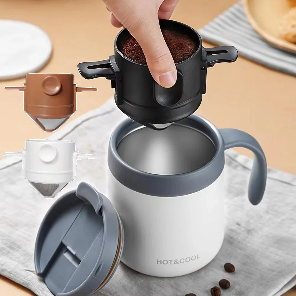 1/3pcs Folding Coffee Maker Filters Pour Over Dripper Set Stainless Steel Hand-Flush Funnel Cup with Ear Hook For Perfect Coffee