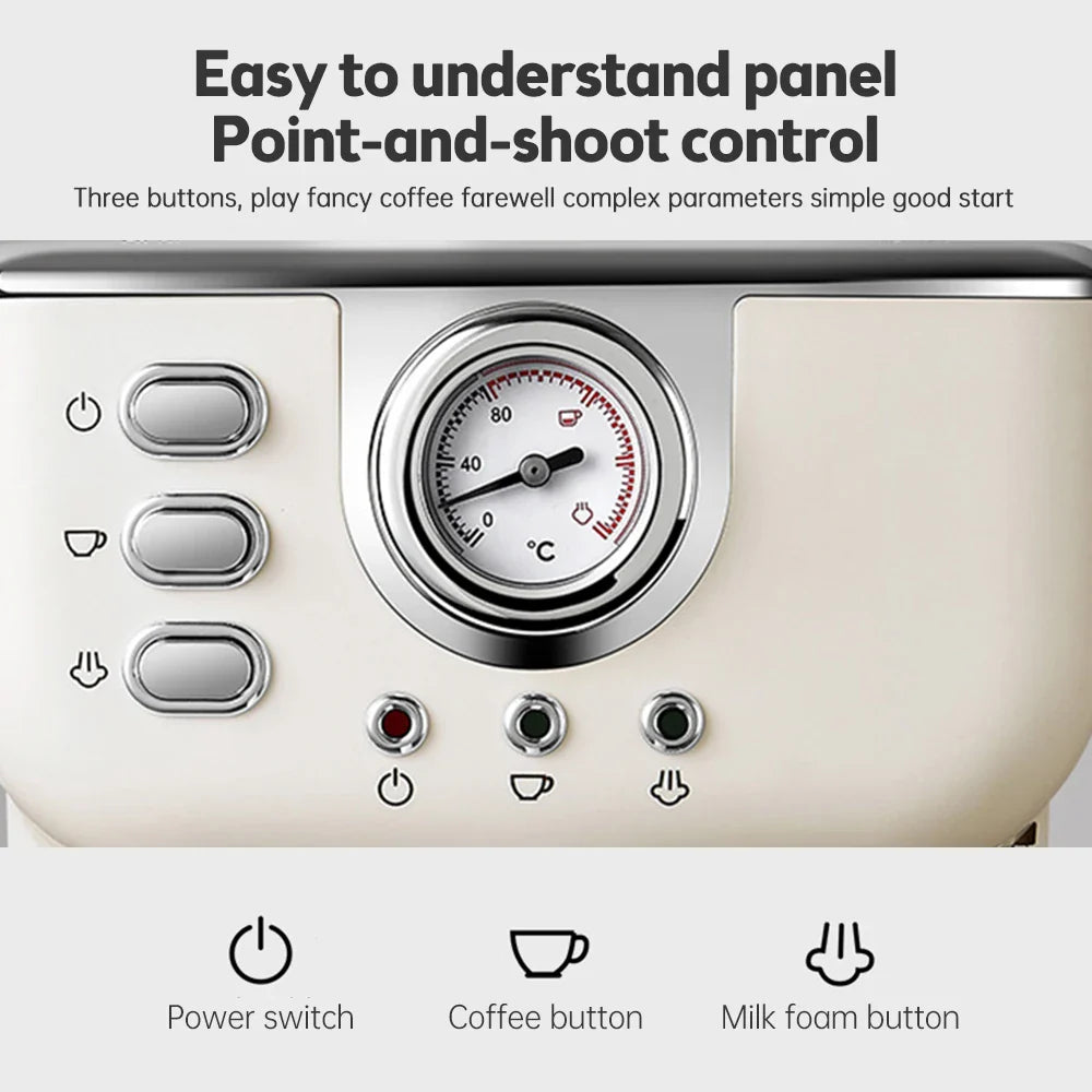 Espresso Coffee Machine Stainless Steel Espresso Maker with Milk Frother Steam Wand Semi-Automatic Cappuccino Latte Machine