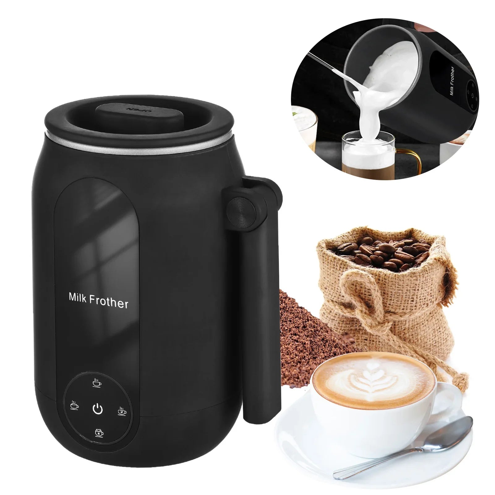 Electric Milk Frother Cooker for Frothing 4-in-1 Milk Steamer with Rotatable Handle Foam Maker for Coffee/Latte/Cappuccino